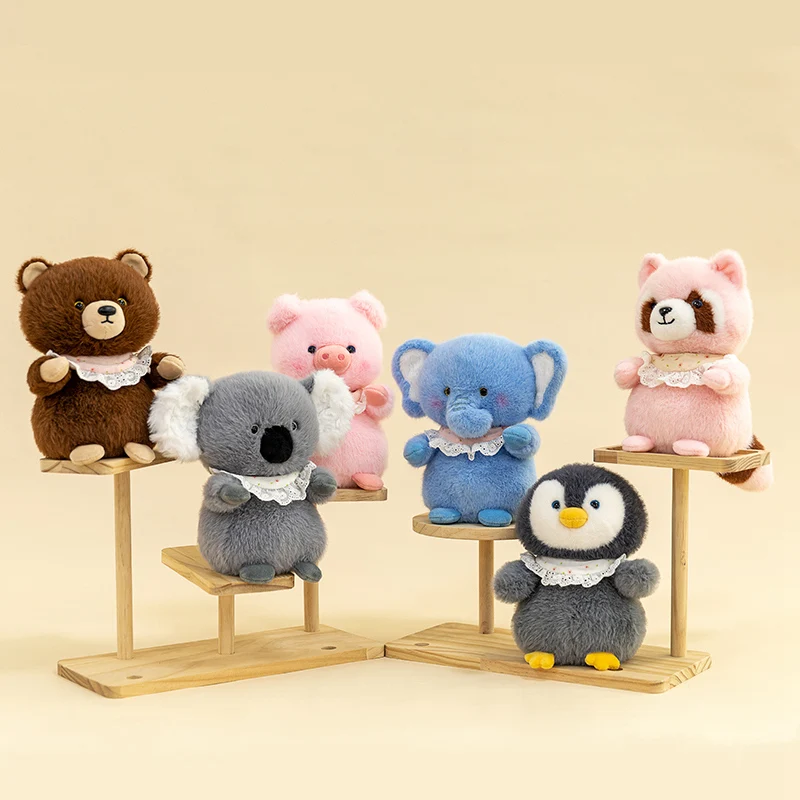 

17CM Kawaii Cartoon Forest Animal Koala Elephant Raccoon Stuffed Plush Toy Children's Penguin Pig Bear Handmade Doll Gift