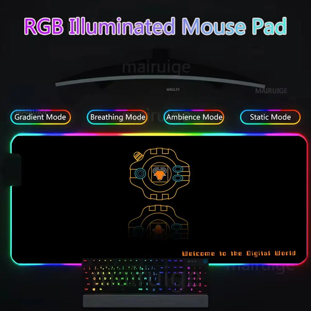 D-Digimon Adventure Mouse Pad Gamer Rgb Desk Mat Back Light Led Mousepad Setup Gaming Accessories Deskmat Big Mousepad Backlight