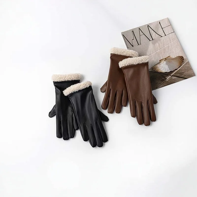 New Autumn and Winter Warm PU Leather Gloves for Men's Cycling, Thick and Plush Anti Slip and Cold Resistant Gloves