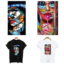 2 sztuk/partia Graffiti damskie t-shirty żelazka na naklejkach termotransferowe łaty termotransferowe aplikacje do prasowania odzieży