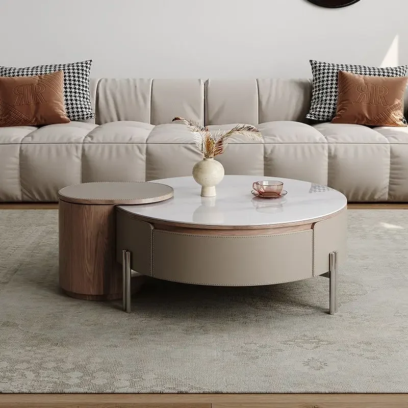 2026 new living room lifting small apartment light luxury Italian high-end designer rotating small coffee table
