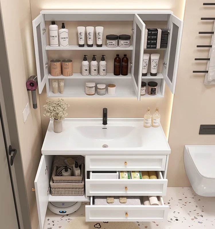 z New Design Bathroom PVC With Environmental Paint Custom Size Wall Hung Cabinet Vanity With Mirror And Ceramic Basin