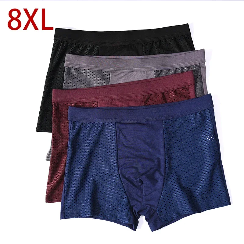 8XL Plus Banboo Fiber Men Underwear Male boxer  Solid Panties Shorts Men's  Underpants Breathable Intimate Man boxers 4pcs