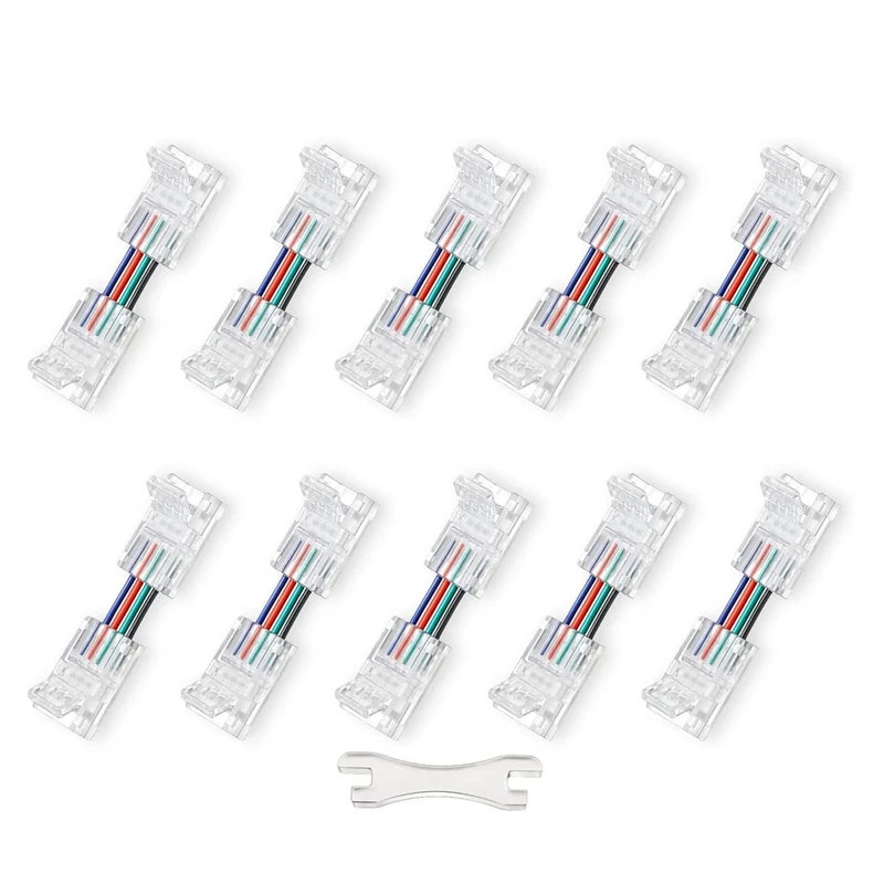 4-Pin RGB LED Light Strip Connectors, 0.39Inch Solderless Adapter Terminal Extension Connector For 5050 SMD 4 Conductor