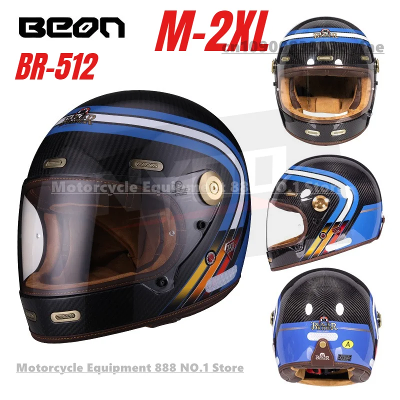 

BEON BR-512 Ретро мотоциклетный полный шлем, мужской и женский мотоциклетный шлем из углеродного волокна, универсальный casco moto на четыре сезона