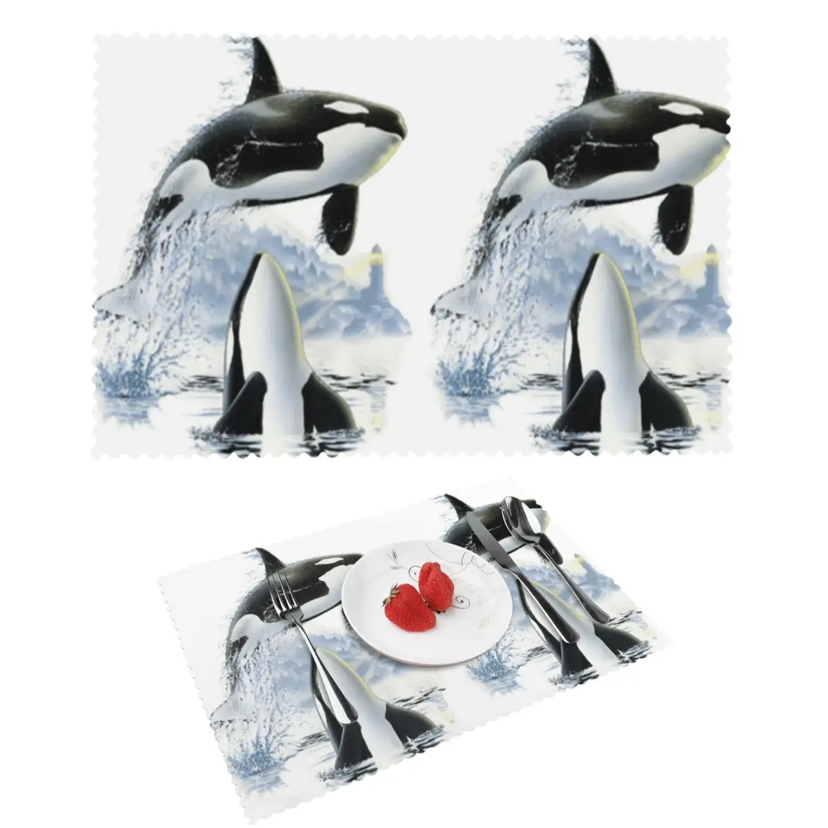 Orca Killer Whale Flies Or Jumps Oves The Ocean Placemat Non-Slip Plate Mat for Dining Table Bowl Coaster Super Absorbent Mats