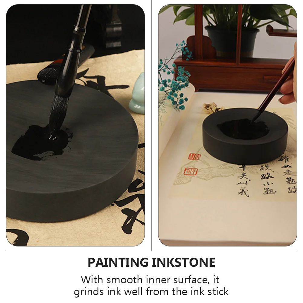 

Round Calligraphy Inkstone 4 Inches Durable Practical Ink Grinding Stone Students Inkslab Traditional Calligraphy Accessory