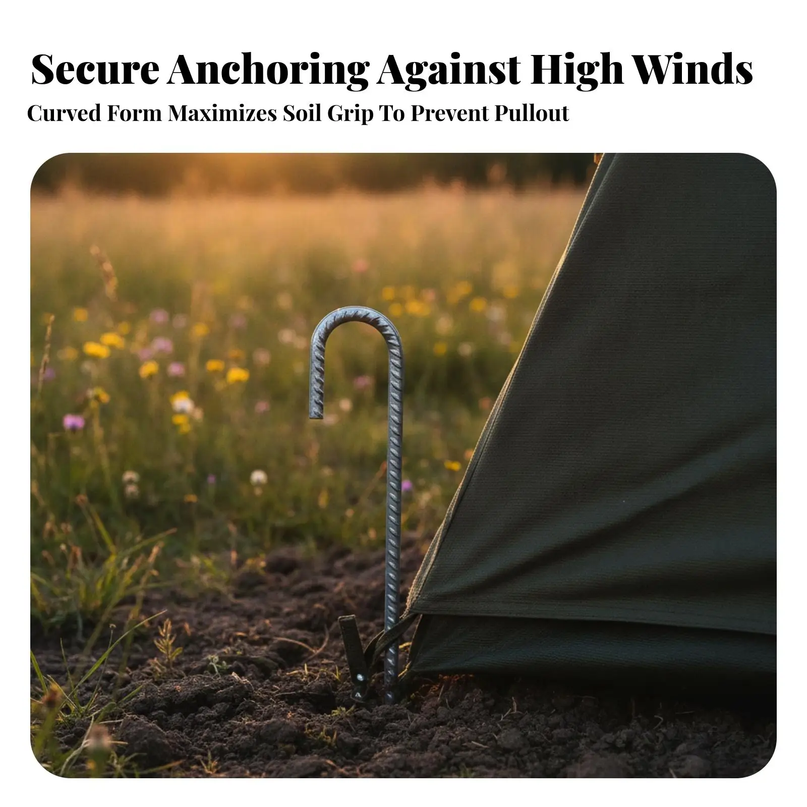 Durable Curved Ground Anchor Stake with Pointed Ends Carbon Steel Tent Stakes for Grass Soil Outdoor Structures