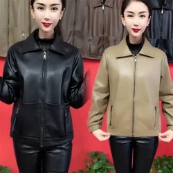 Fashion PU Leather Jacket Women's 2024 Spring Autumn New Western-Style Coat Large Size High-Quality Outerwear Female Short Tops