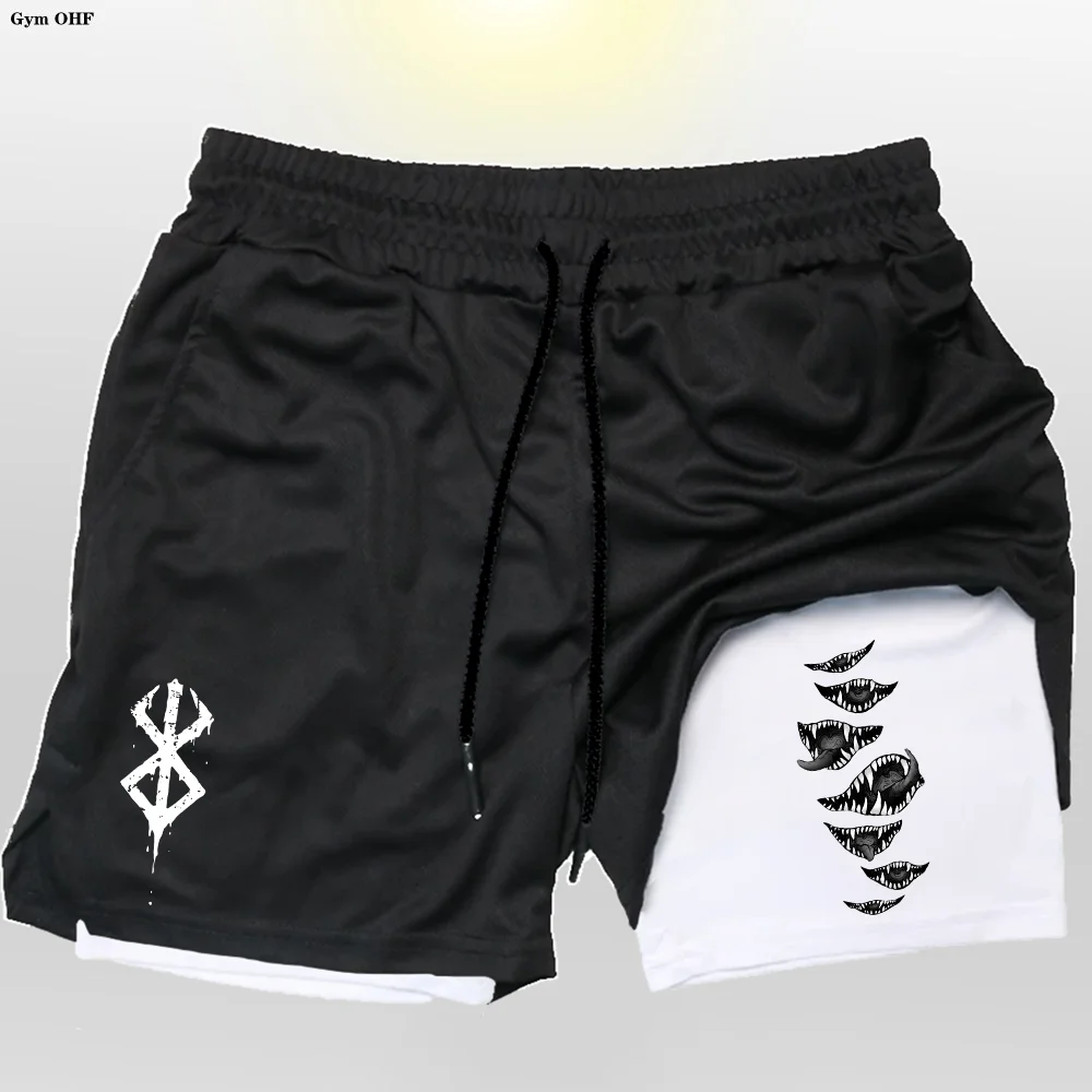 Men Stretch Compression Double-layer Fitness Shorts Breathable Quick Drying Outdoor Jogging Exercise Comfort Double-layer Short