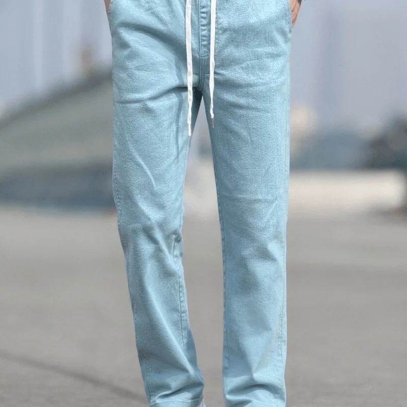 Men's simple solid-color jeans,hand-washable, wear-resistant and durable, business formal wear is fashionable in all seasons