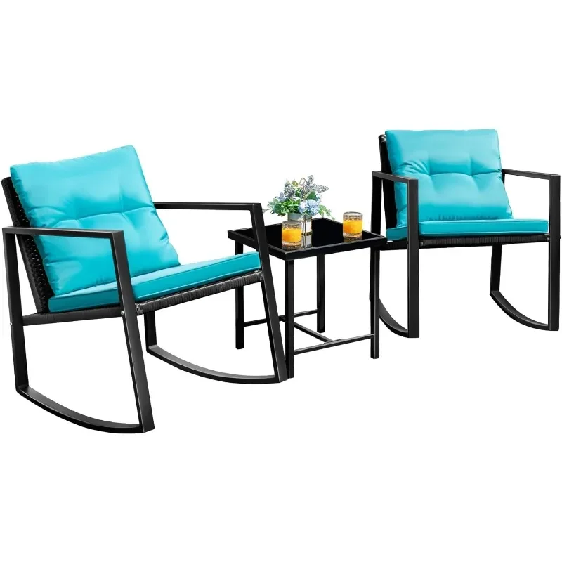 3 Pieces Patio Furniture Set Rocking Wicker Bistro Sets Modern Outdoor Rocking Chair Furniture Sets Clearance