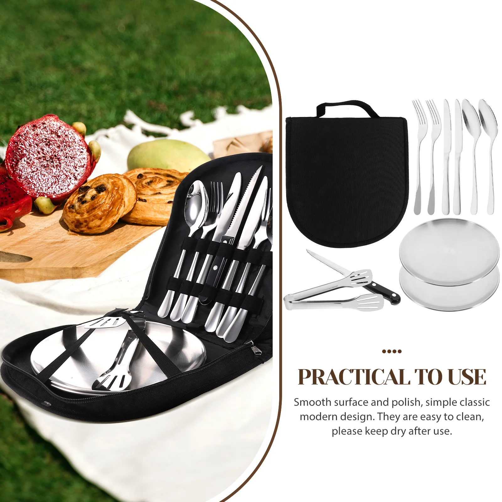 

Stainless Steel Knife Fork Spoon Set Portable 10-Piece Camping Cutlery Steak Tableware Dining Utensils Outdoor Travel Essentials