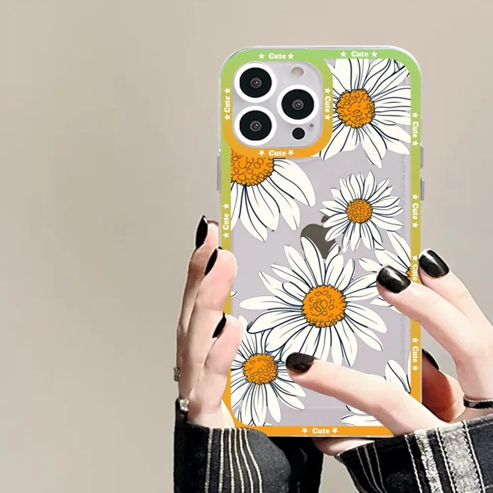 Summer Daisy Flower Phone Case For Samsung S 20 21 22 23 lite plus ultra Clear Mobile Cover Funda