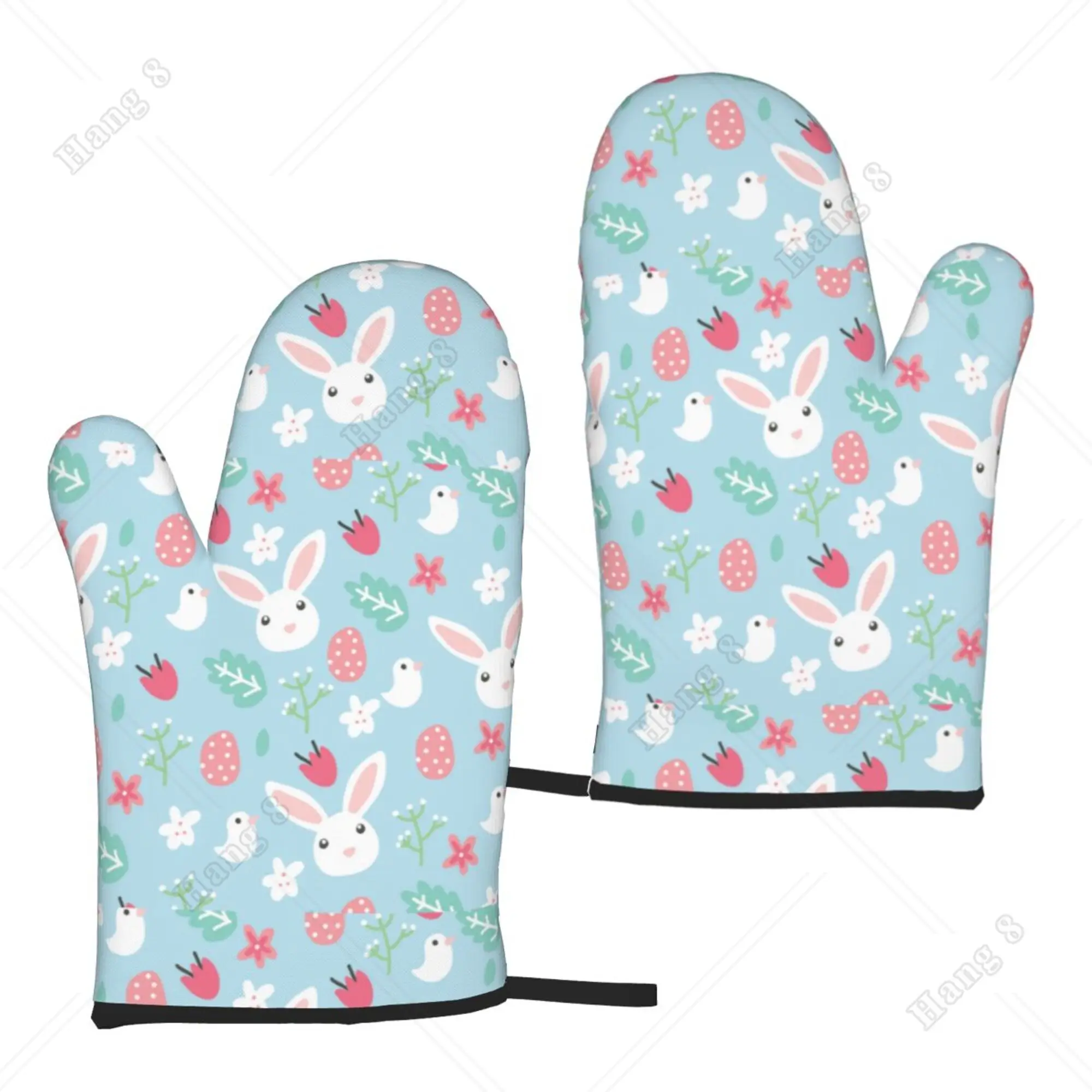 

Kawaii Easter Cartoon Bunny Microwave Gloves Oven Mitts 2pc for Women Bbq Cooking Grilling Baking One Size Heat Resistant