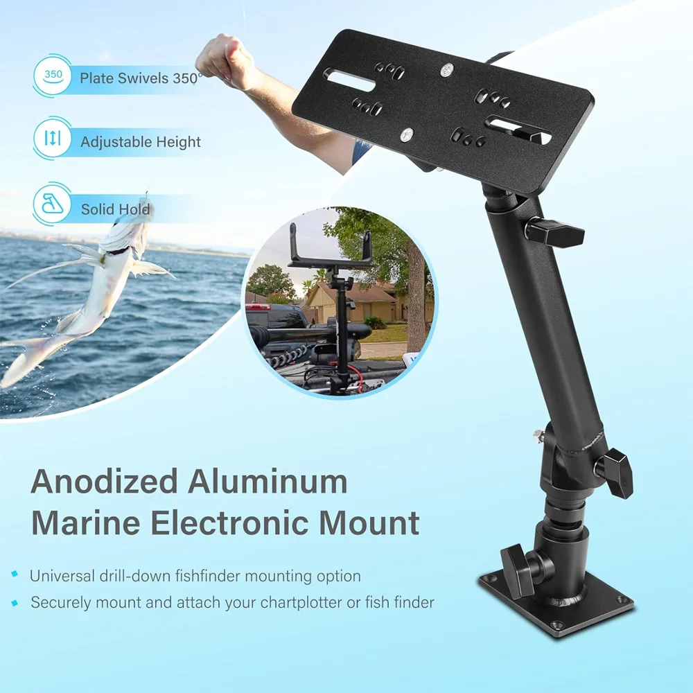 Universal Fish Finder& Chartplotters Mount with 18in-to-24inch Adjustable Height, 350 Degree Adjustable Angle -Compatible Garmin