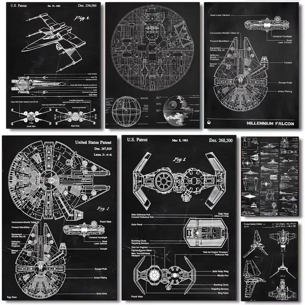 Diagrama esquemático estrela falcon lona cartaz arte hd lona avançada impressão estética papel arte da parede para sala de estar decoração casa
