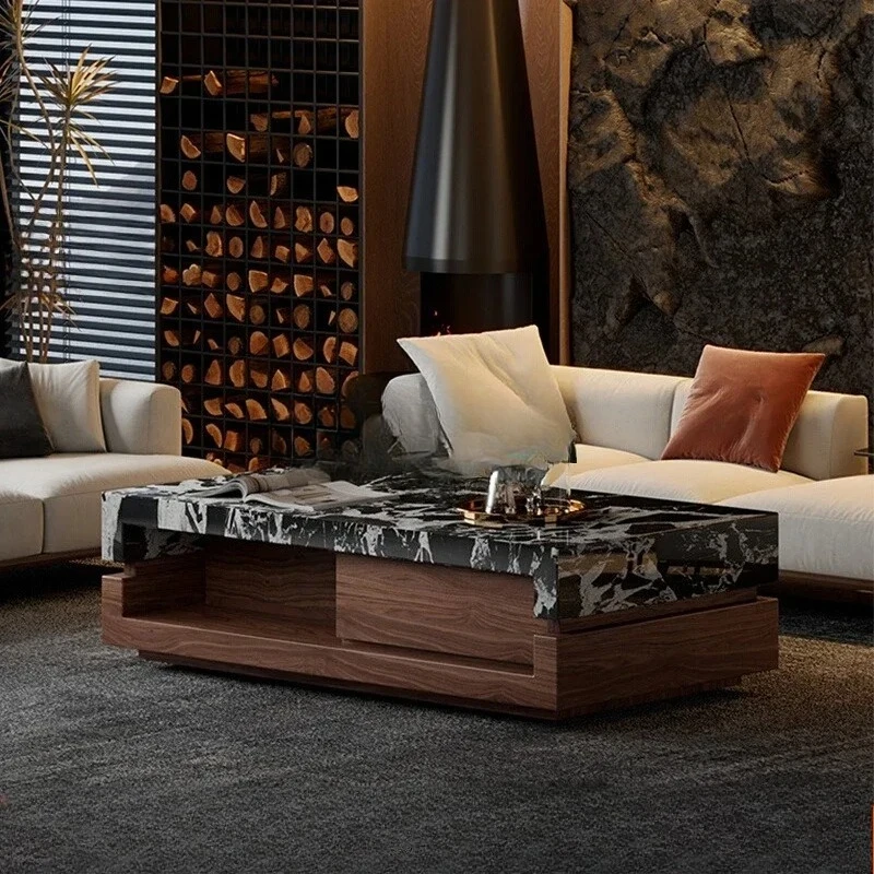 

Marble luxury stone coffee table living room home walnut light luxury high sense