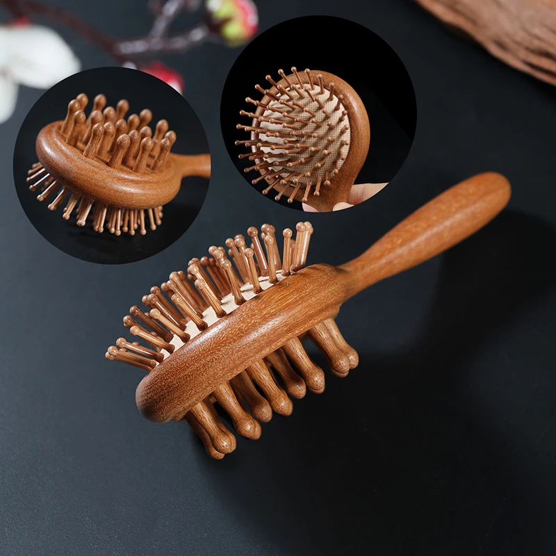 1Pc Double-Sided Meridian Comb Scalp Therapy Massage Comb Head Caring Natural Wood Round Handle Comb Scraping Body Massager