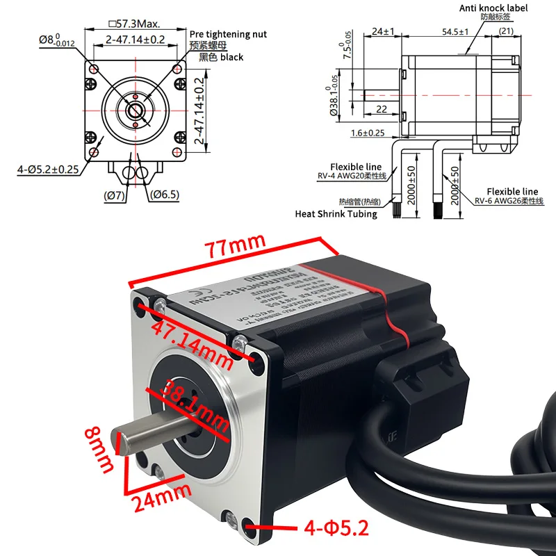 57*77mm Nema 23 1.2Nm Closed Loop Stepper Motor Cnc Kit with Feedback Encoder Stepper Motor Driver Kit