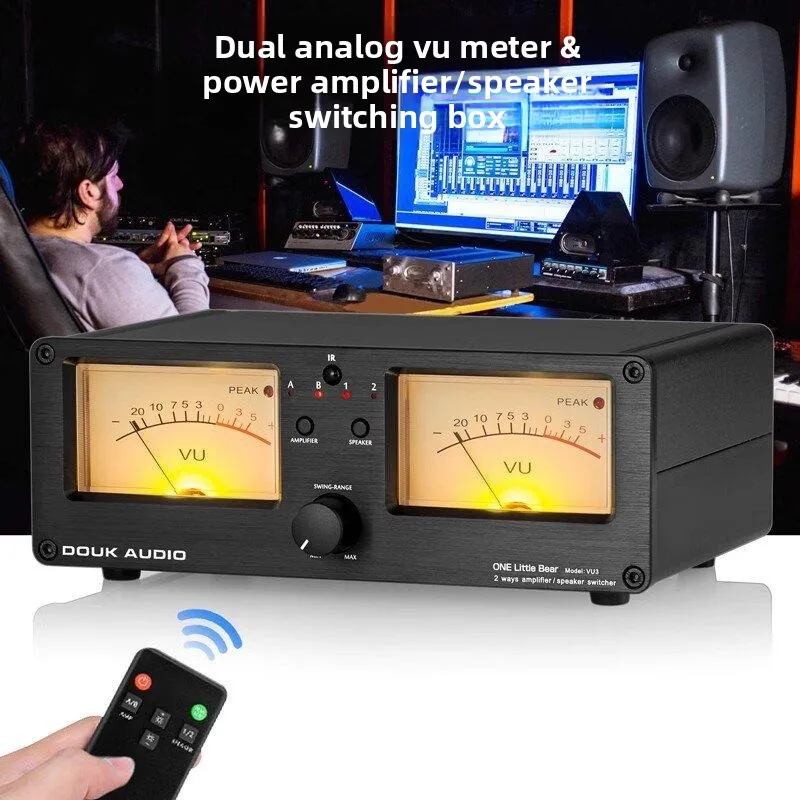 2 in 2 out power amplifier/speaker selection switch audio distributor dual vu level meter full aluminum shell vu3
