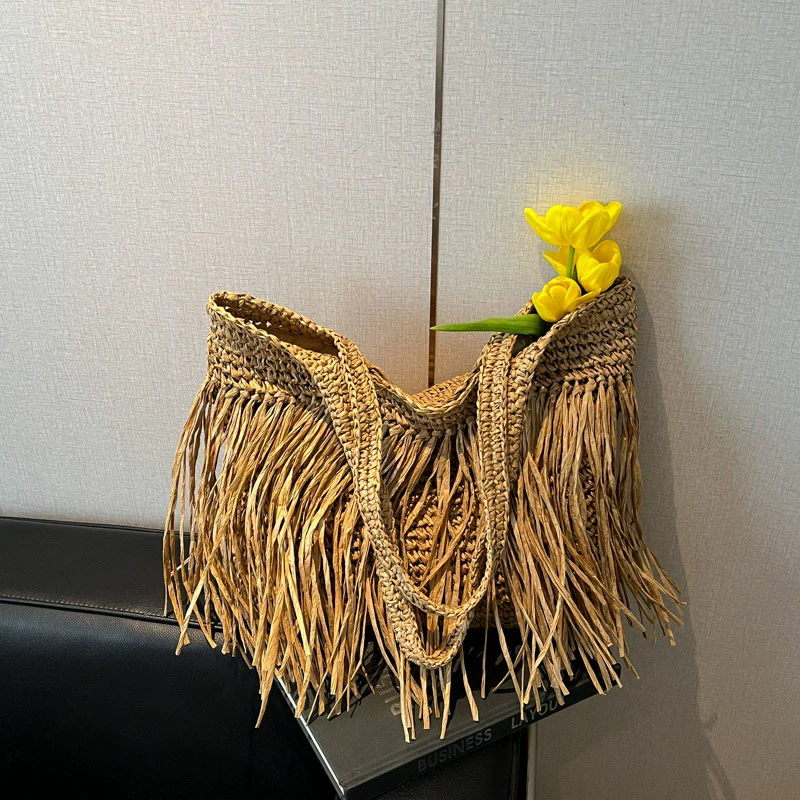 Mode frauen Stroh Taschen Qualität Handgemachte Rattan Strand Tasche Sommer Reise Handtaschen Und Geldbörsen Stroh Weibliche Schulter Taschen