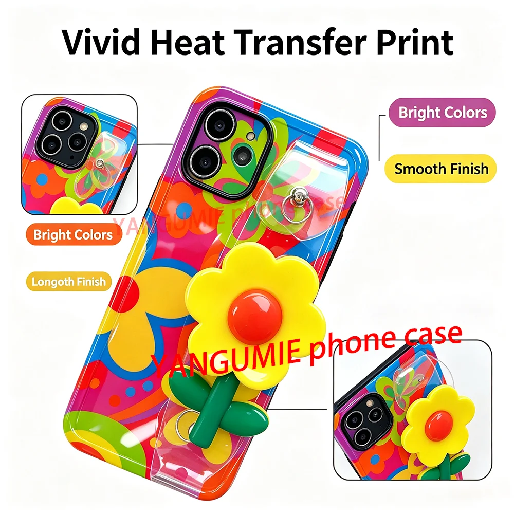 Little Yellow Flower Wrist Strap Compatible with Apple 14 Case,Graffiti iPhone 13 Crossbody Strap, 15 Pro Max Silicone Soft Case