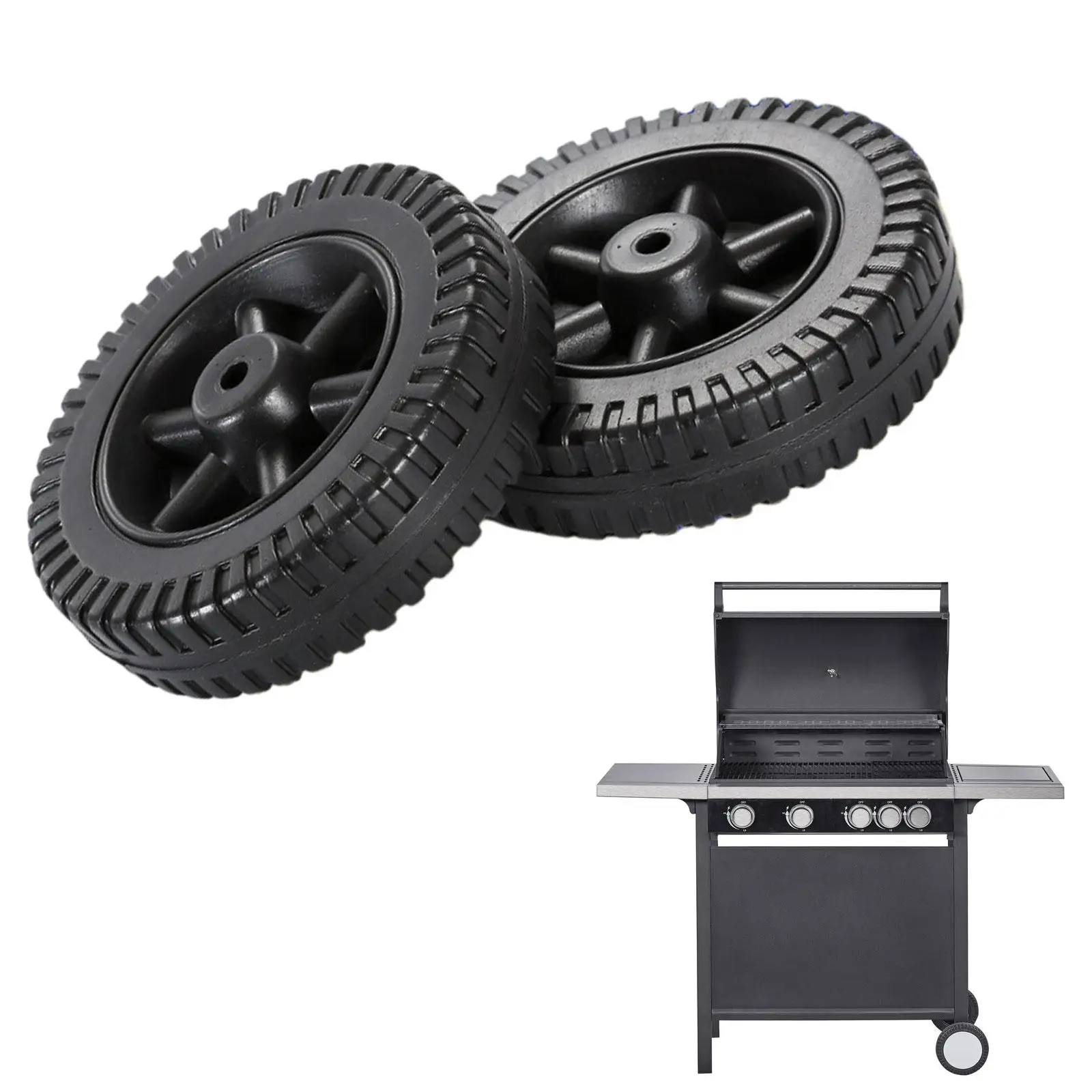 2Pcs Grill Wheel Easy Install Wheelbarrow Hole Diameter 0.8-1cm Sandproof Replacement 6in for Most Grills Garden Parts Tool
