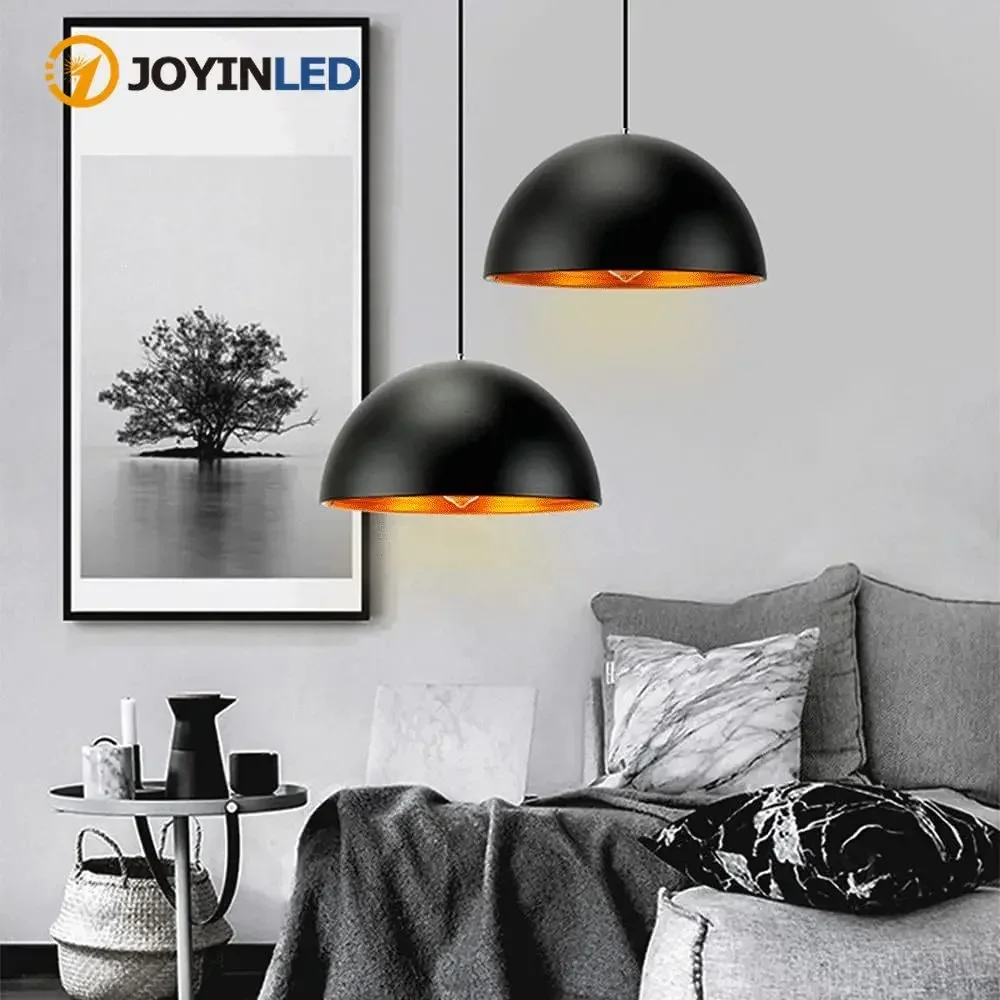 

JOYINLED Nordic Pendant Light 40CM Retro Industrial Black Ceiling Chandelier Dome Shade E27 Restaurant Dining Room Home Decor