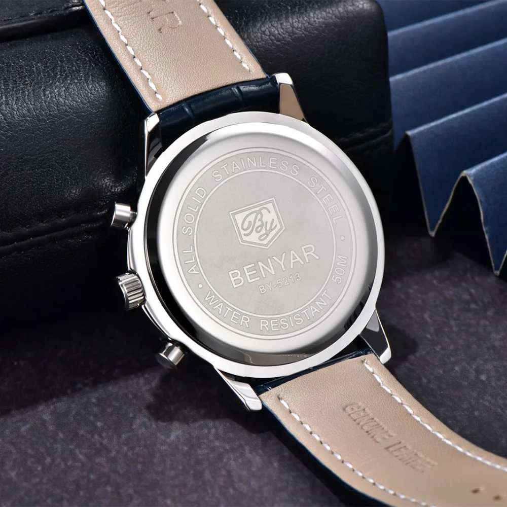 2025 ใหม่ BENYAR Luxury Men นาฬิกานาฬิกาข้อมือหนังนาฬิกาควอตซ์นาฬิกาสําหรับ Man กันกระแทกนาฬิกากันน้ําของขวัญกล่อง