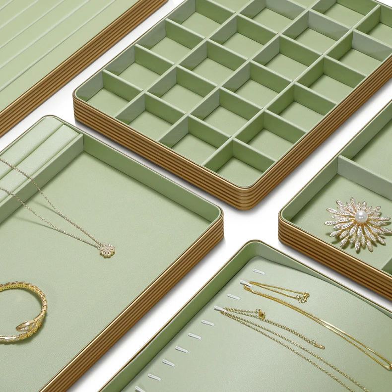 

Зеленый кожаный лоток для демонстрации ювелирных изделий, лоток для хранения, просмотр для коллекции ожерелья, кулон, браслет, кольцо, организация, украшение
