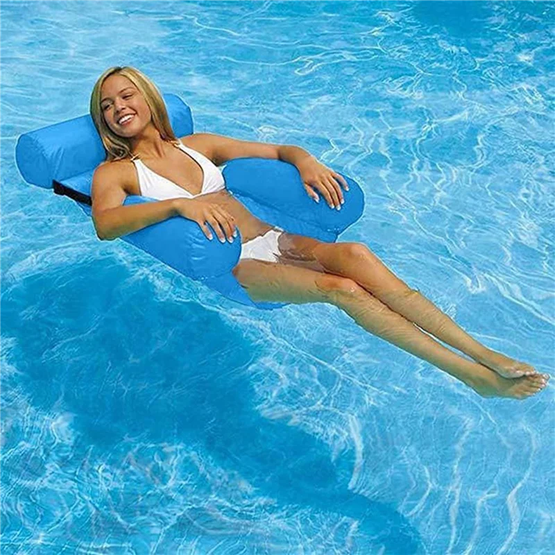 BMBY-2X Pool Float Chair, Adult Inflatable Pool Lounger, Foldable Portable Float Seat, Pool Party Summer Water Fun Blue