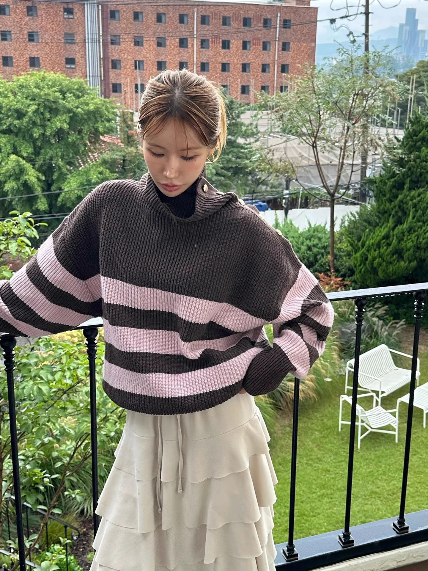 

Шикарный полосатый вязаный высокий свитер Ne, женский зимний новый мягкий уютный топ на боковой пуговице Lazy Sle Long Sve Top