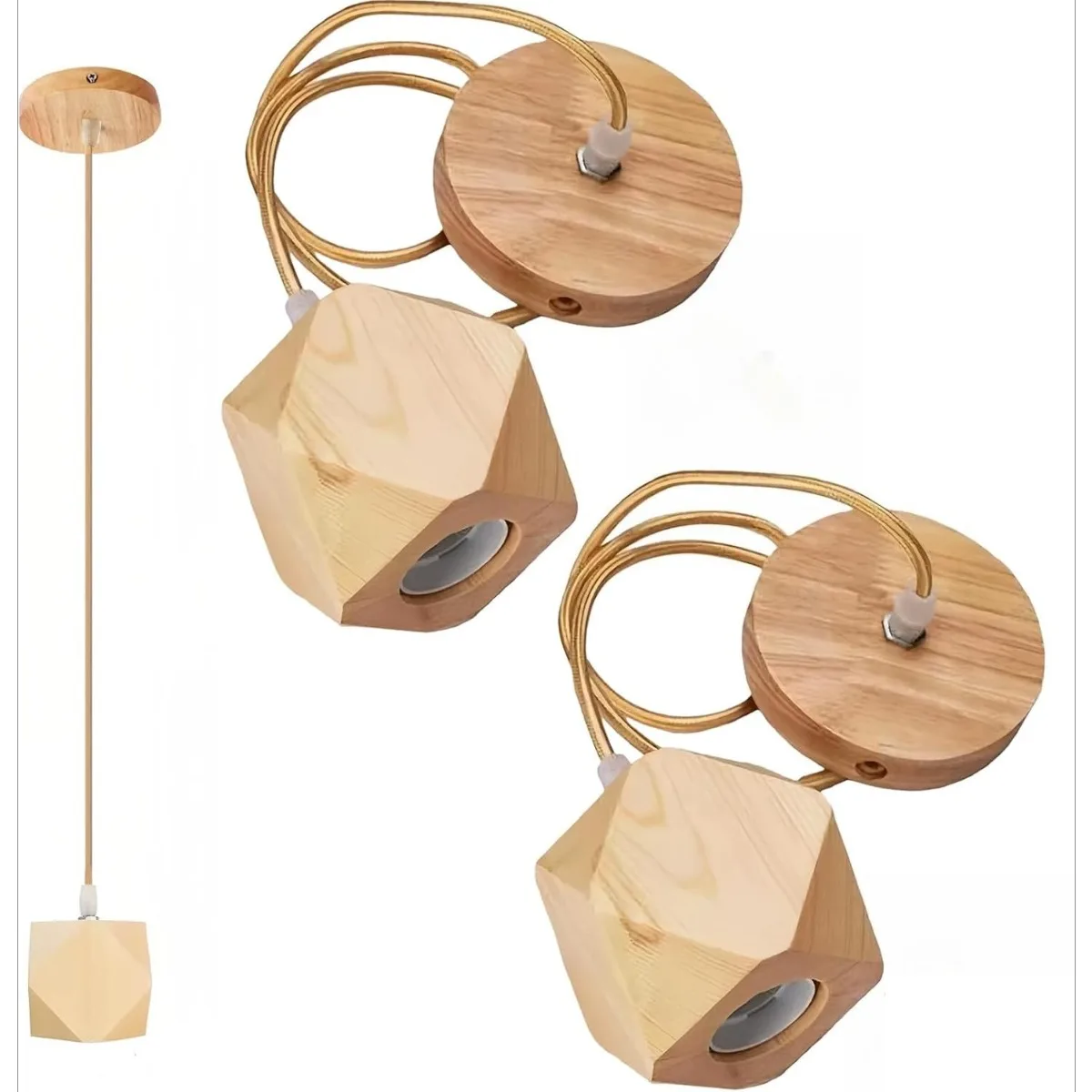 JOYINLED Nordic Wooden Pendant Light E26 E27 Hanging Ceiling Lamp Fixture Modern Natural Wood Chandelier for Kitchen Living Room