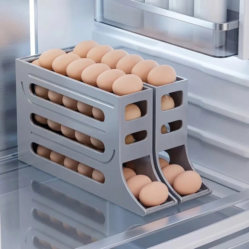 4-Layer Automatic Rolling Egg Dispenser, Space-Saving Refrigerator Storage Rack, Large Capacity Egg Organizer for Kitchen Fridge