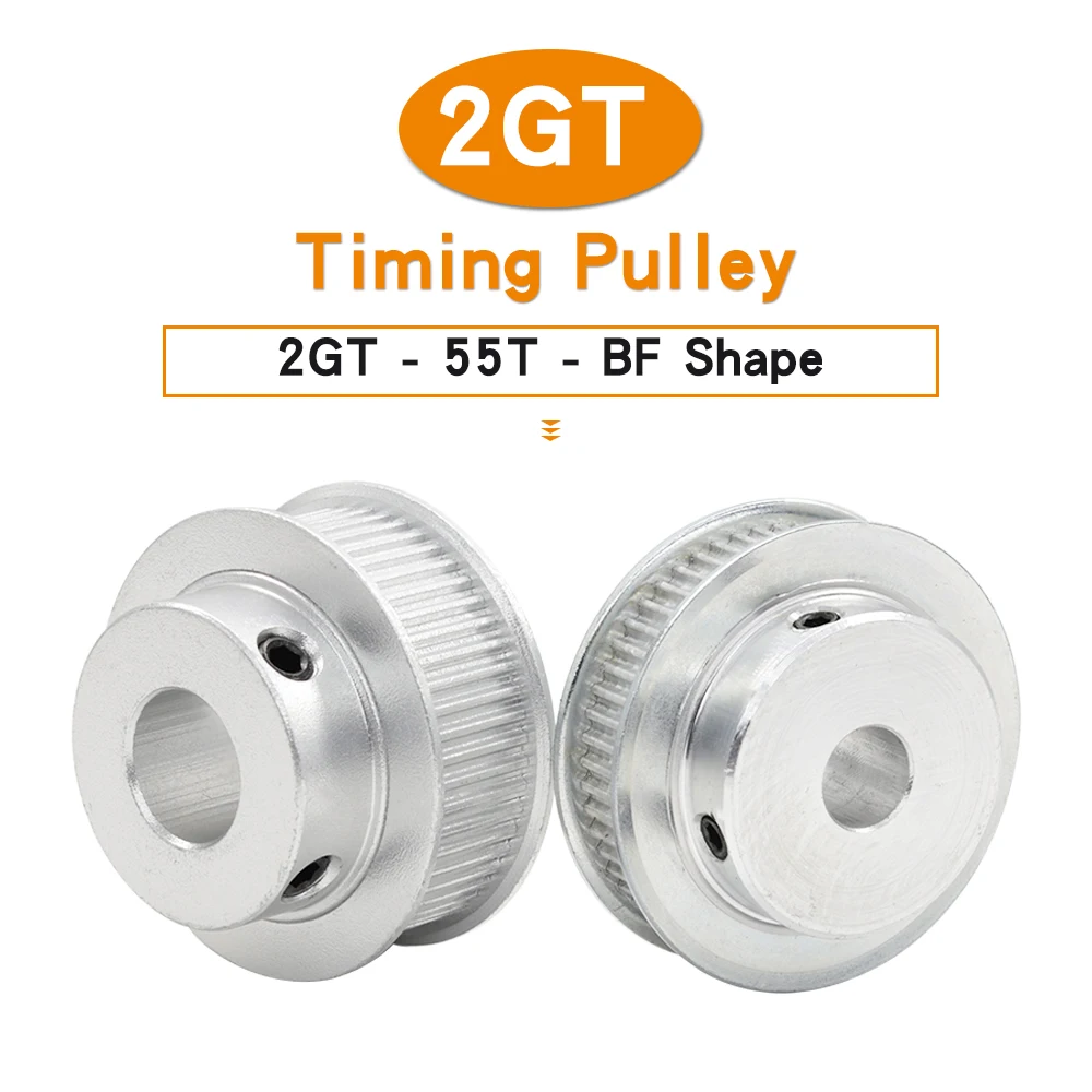 

2GT-55T Aluminum Pulley Bore 5/6/6.35/7/8/10/12/14 mm Motor Pulley BF Shape Teeth Pitch 2 mm Belt Width 6/10 mm For 3D Printers