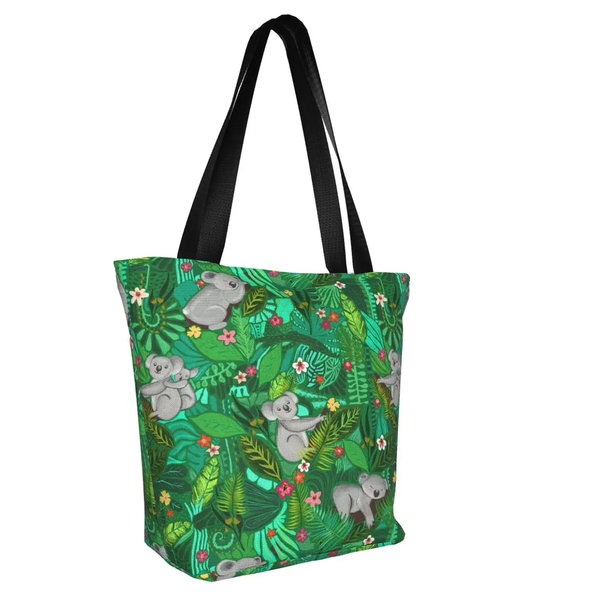 Custom Cute Australian Rainforest Koala Bears Shopping Canvas Bag Women Washable Groceries Shopper Tote Bags