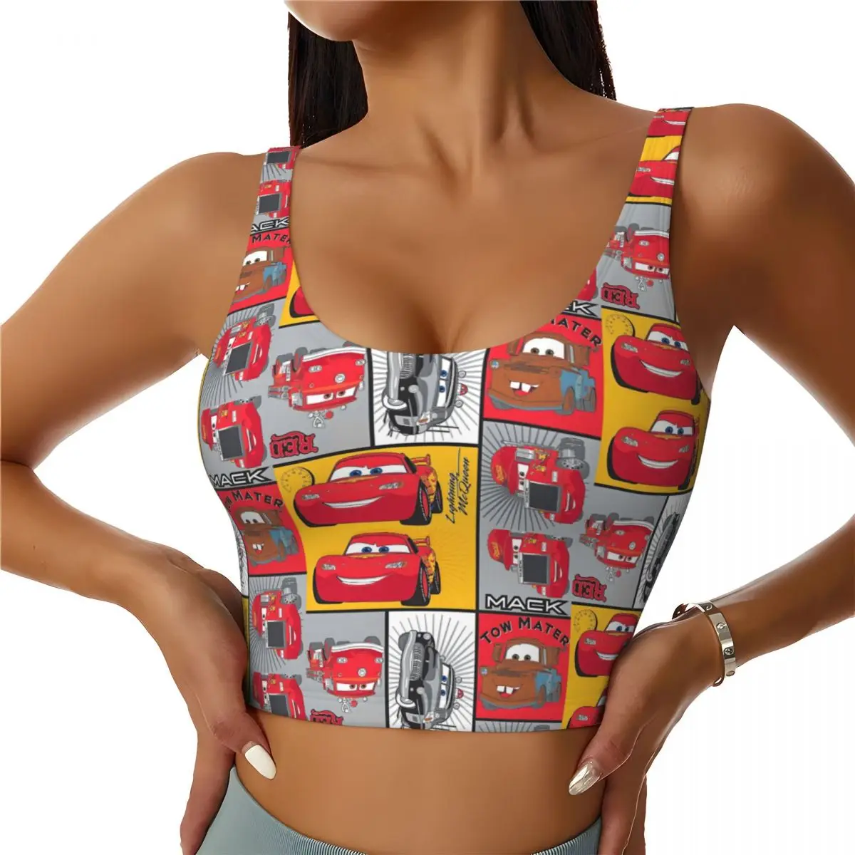 

Custom Lightning McQueen Car Races High Impact Sports Bras Women Manga Seamless Workout Yoga Crop Tank Tops