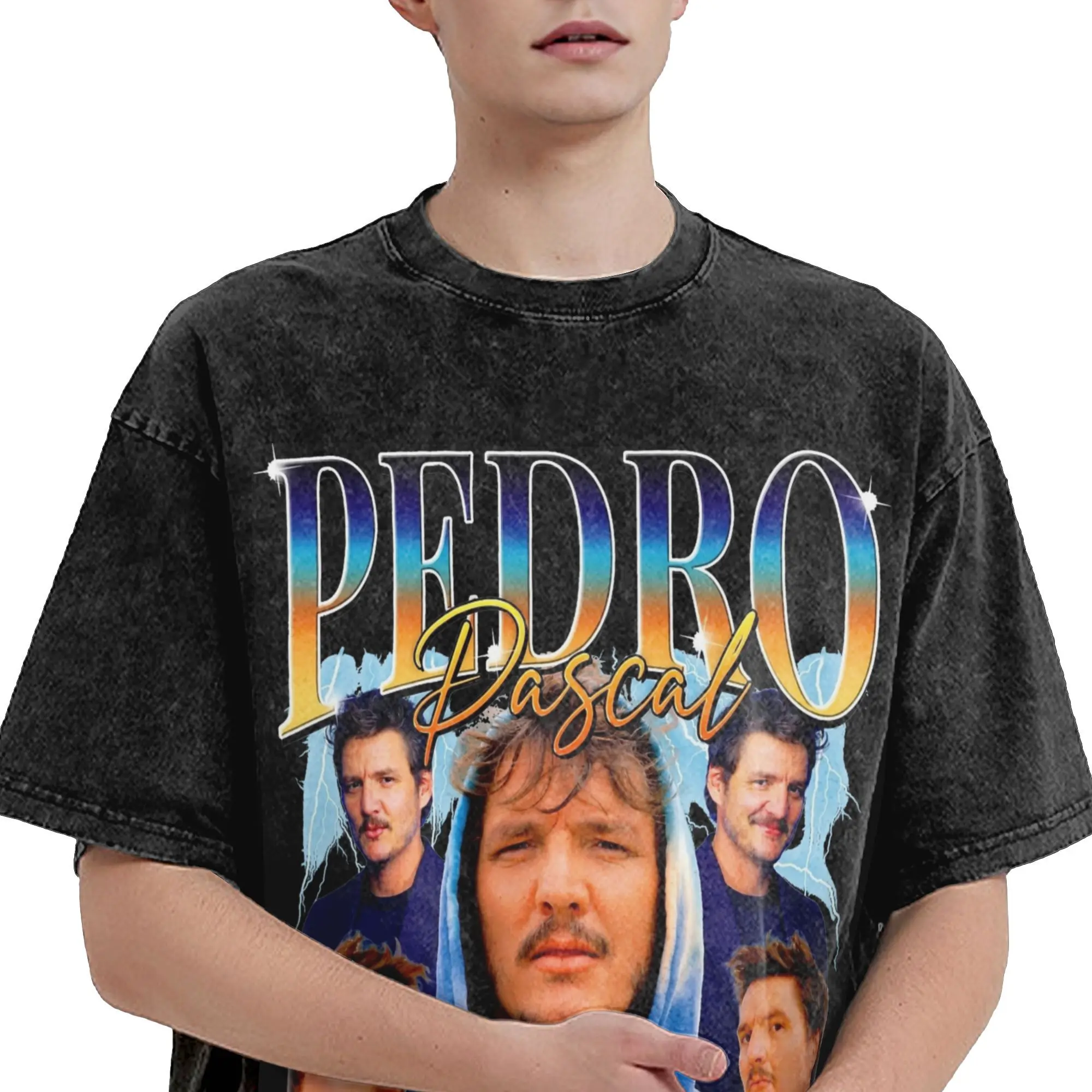 Pedro Pascal T Shirts Hip Hop Washed Short Sleeve Oversize T-Shirts  Novelty for Men Women Tops Streetwear Printed Tees image 4