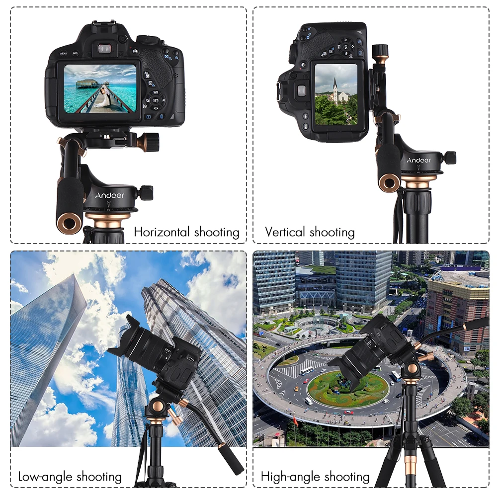 Andoer Q08S 3-Way Damping Video Head Tripod Head with Pan Bar Handle Support 360° Panoramic Shooting for DSLR ILDC Cameras