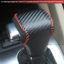 Carbon Fiber Leather Car Gear Head Shift Collars Cover for Volkswagen Golf 6 Passat Tiguan Touran Automatic Gear Shift Knob Case