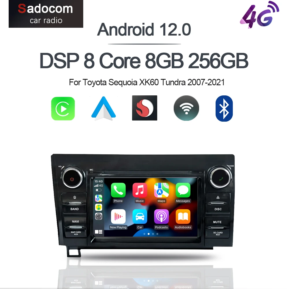 CarPlay 7'' Android 12.0 Car Android Player 8GB 128G multimedia car radio GPS WiFi For Toyota Sequoia XK60 Tundra 2007-2021