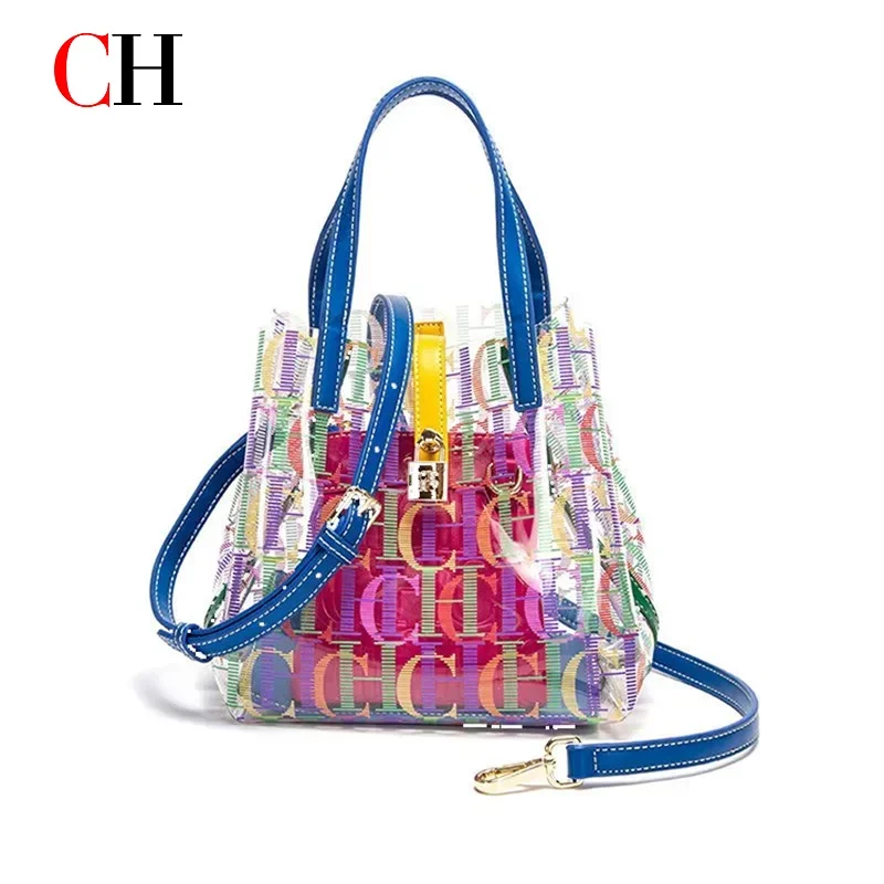 CH Transparent PVC Bucket Bag Women Colorful Jelly Tote Bags Small Crossbody Shoulder Handbag with Inner Pouch