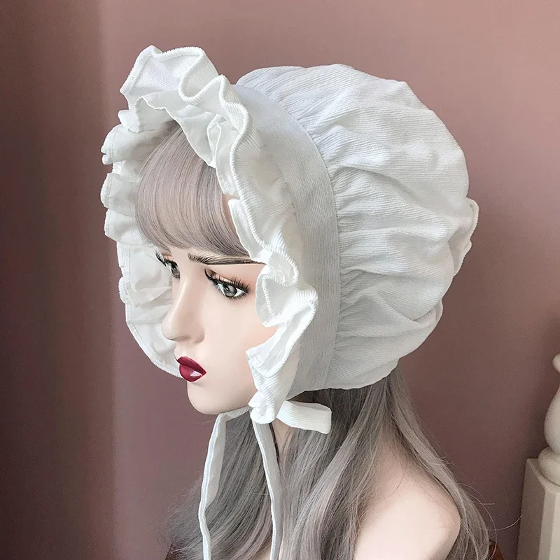 Meid Bonnet Hoed Lolita Girl Cosplay Kostuum Accessoires Retro Verstelbare Ruches Effen Hoeden Vrouwen Victoriaanse Stijl Dorpspet