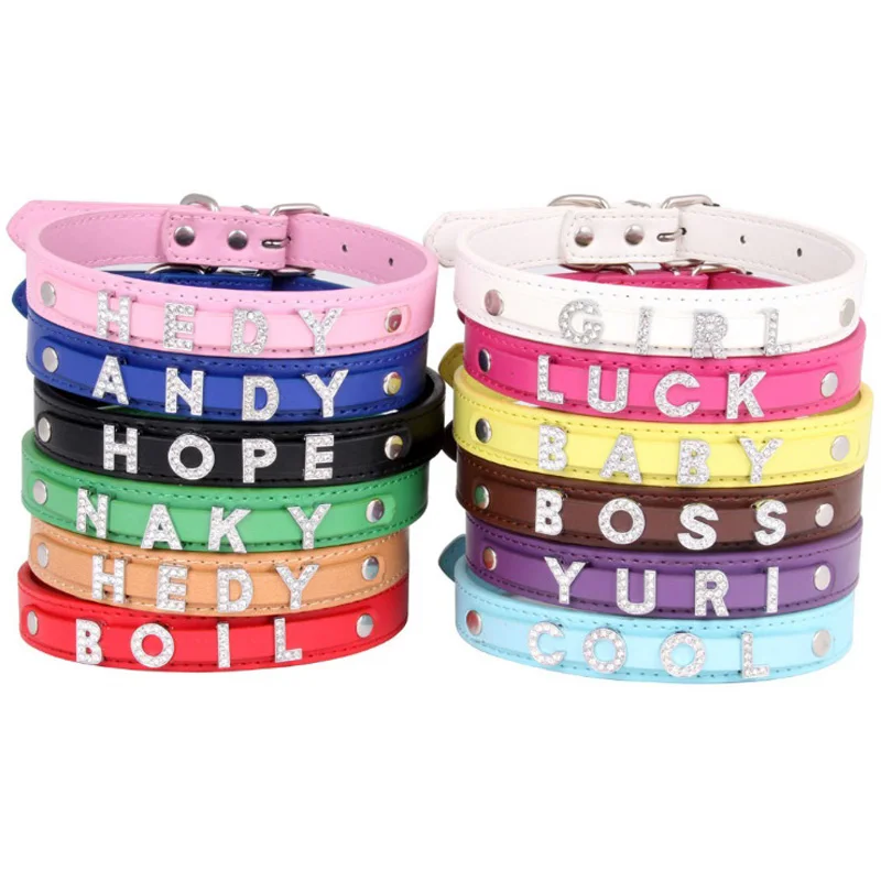 12 Colors Pet Dog Personalized Collar DIY Name Dog Cat Collar Bling Letters Necklace Small Dogs Collars Accessories Pet Supplies