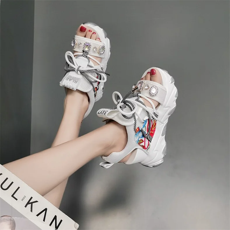 Comemore Leisure Lady Platform Chunky Sandals Mixed Color Shoes Sports Wedge White Sandals Women High Heel Beach Casual Shoes 39
