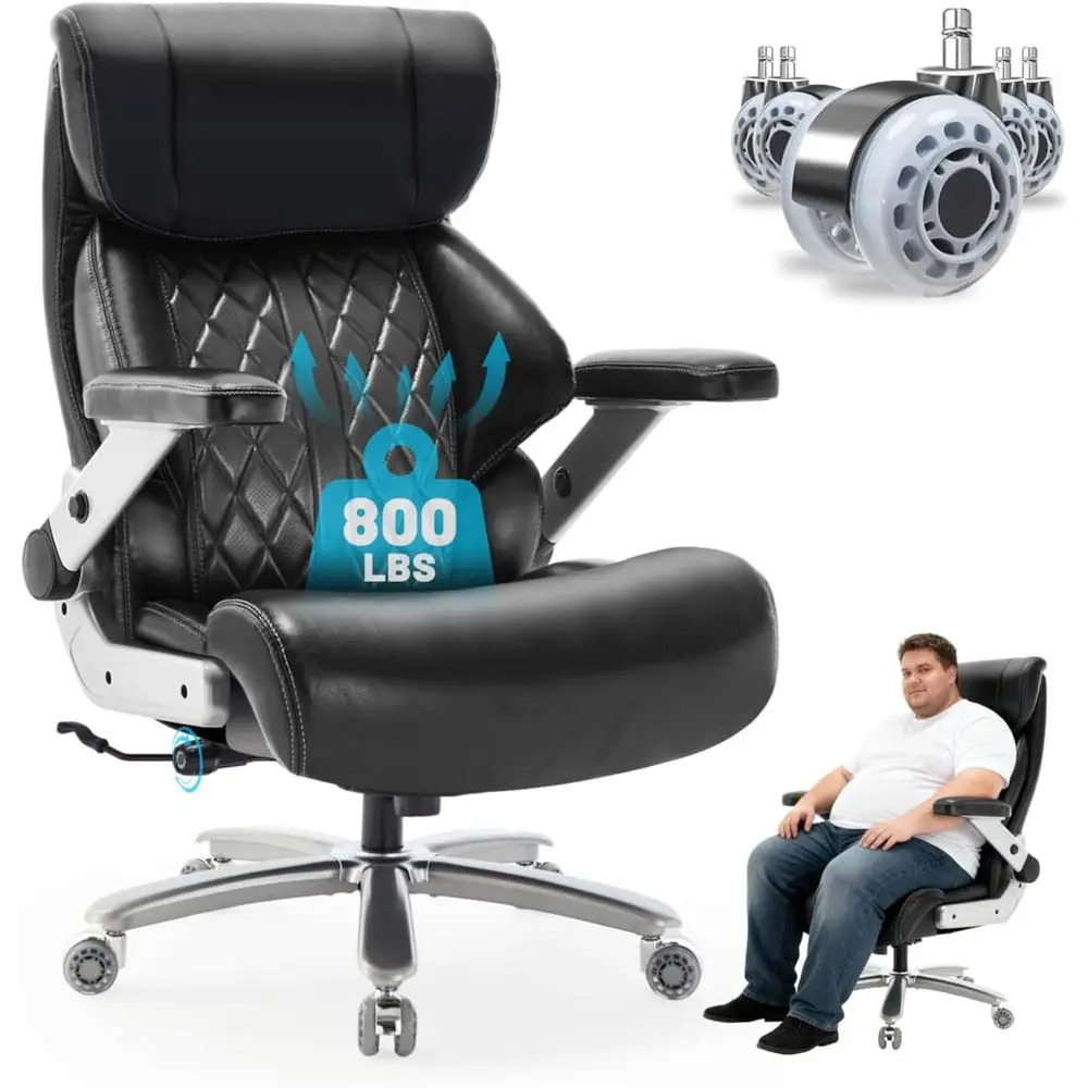 

Sturdy 800lb Capacity Office Chair with Flip Arms, Wide Seat, and Adjustable Lumbar Support for Big & Tall