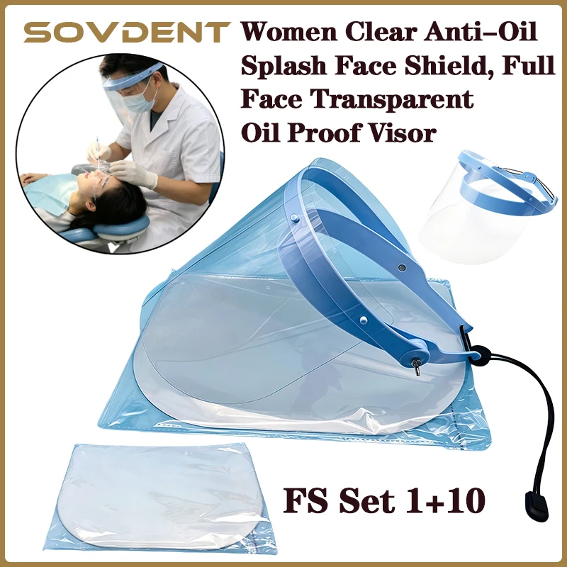 Dental Protective Face Dental Face Shield with 10pcs Detachable Face Shield Anti-Fog Dustproof Replacement Covers Dental Supplie