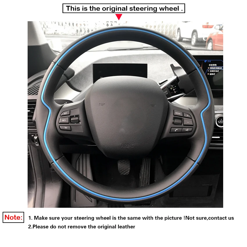 Black PU Faux Leather Hand-stitched Comfortable No-slip Soft Car Steering Wheel Cover Braids For BMW i3 2013-2022