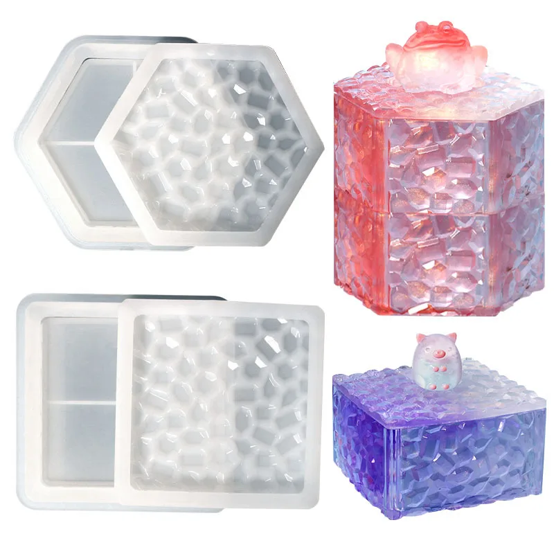 DIY Hexagonal Diamond Storage Jar Resin Mold Concrete Silicone Mold Container Storage Box Decoration Mold For Resin Casting Home